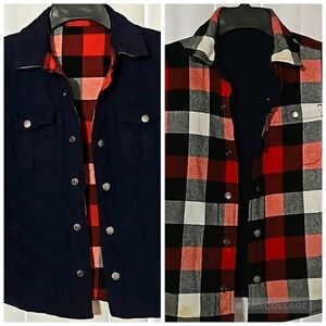 Reversible Blue & Checked Unisex Kids Jacket Cute Cozy Style (Size 10)